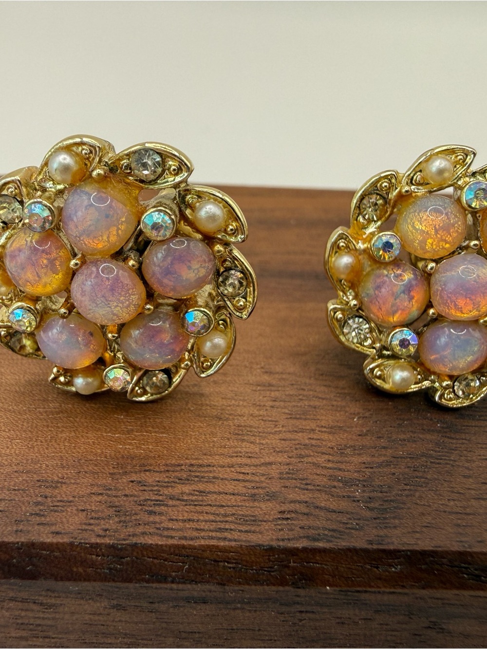 Vintage Lisner Pink Fire Opal Screw Back Earrings